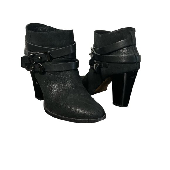 JIMMY CHOO Ankle Boots Women Black Suede Melba Double Side Buckle Slip On IT 40* - Picture 1 of 13